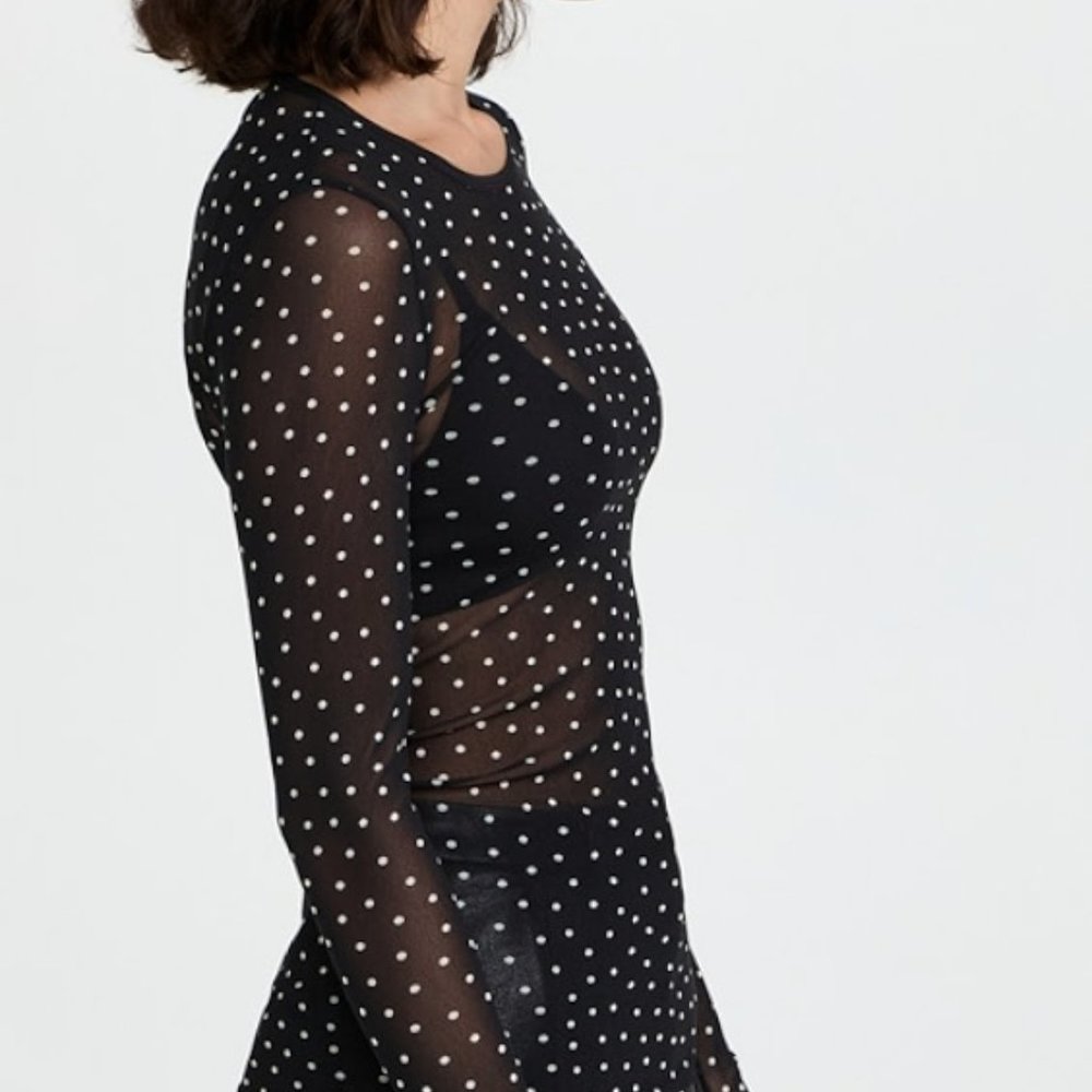 Enza Costa Sheer Crewneck Long Sleeve Polkadot Top - Picture 2 of 7